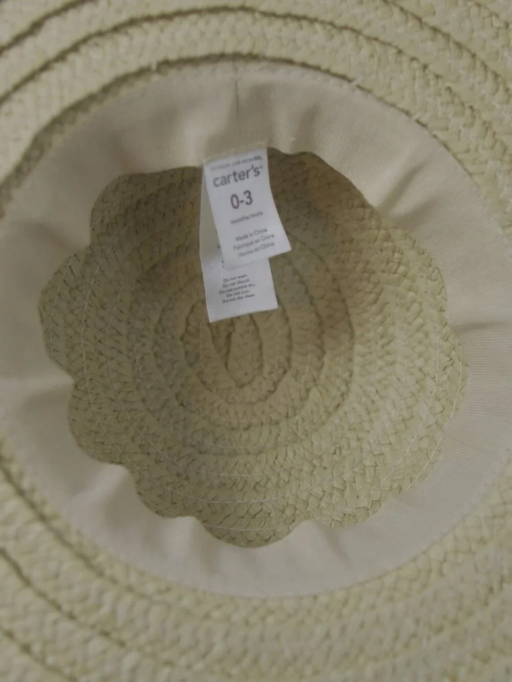 Carter’s Baby Straw Sun Hat 0-3M Natural Wide Brim Summer Cottagecore Chic
